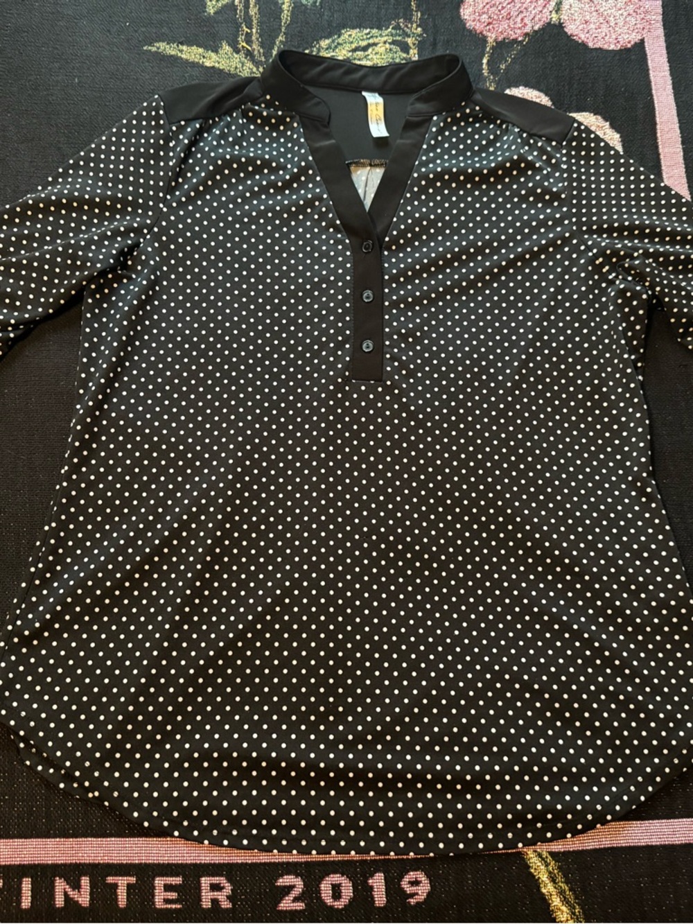 PerSeption Concept Black Blouse with White Polka Dots